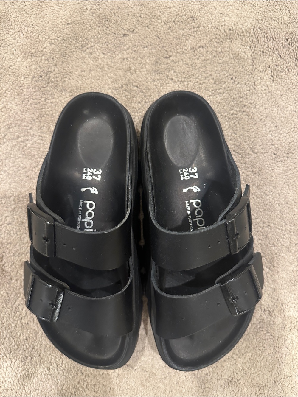 Birkenstock Black Platform Double-Buckle Slide Sandals - Picture 1 of 5